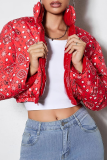 Paisley Reversible Cropped Puffer Jacket Stand-Collar Zip Coat