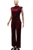 Casual Solid Color Sequins O Neck Two Pieces