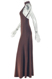 Elegant Solid Color Patchwork O Neck Long Dresses