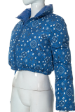 Paisley Reversible Cropped Puffer Jacket Stand-Collar Zip Coat