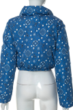 Paisley Reversible Cropped Puffer Jacket Stand-Collar Zip Coat