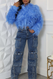 Feather Fringe Cropped Jacket Oversized Fluffy Open Front Top