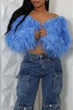 Feather Fringe Cropped Jacket Oversized Fluffy Open Front Top