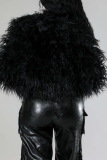 Feather Fringe Cropped Jacket Oversized Fluffy Open Front Top