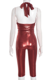 Halter Ruched Crop Top & High-Waisted Capri Pants Two-Piece