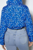 Paisley Reversible Cropped Puffer Jacket Stand-Collar Zip Coat