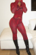Hooded Zipper Printed Two-Piece Sheer Bodycon Set