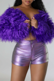 Feather Fringe Cropped Jacket Oversized Fluffy Open Front Top