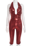 Halter Ruched Crop Top & High-Waisted Capri Pants Two-Piece