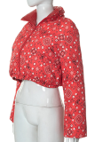 Paisley Reversible Cropped Puffer Jacket Stand-Collar Zip Coat