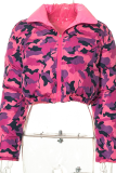 Paisley Reversible Cropped Puffer Jacket Stand-Collar Zip Coat