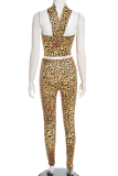 Leopard Print Halter Crop Top & Skinny Pants Two-Piece