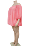 Off-Shoulder Puff Sleeve Oversized Mini Dress Vacation Lightweight Babydoll Gown