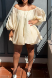 Off-Shoulder Puff Sleeve Oversized Mini Dress Vacation Lightweight Babydoll Gown