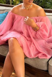 Off-Shoulder Puff Sleeve Oversized Mini Dress Vacation Lightweight Babydoll Gown