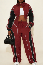 Color-Block Stripe Cropped Jacket & Wide-Leg Pants Set Casual Sporty Two-Piece Outfit
