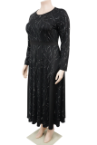 Textured Accent Long-Sleeve Waist-Fit Midi Dress Elegant Party Bodycon Gown