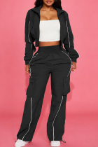 Stripe-Accent Cropped Jacket & Cargo Pants Two-Piece Set Casual Edgy Outfit