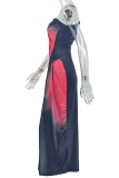 Black-Red Gradient One-Shoulder Cutout Midi Dress Edgy Party Bodycon Gown