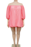 Off-Shoulder Puff Sleeve Oversized Mini Dress Vacation Lightweight Babydoll Gown