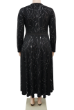 Textured Accent Long-Sleeve Waist-Fit Midi Dress Elegant Party Bodycon Gown