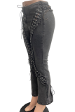 Side Lace-Up Cutout Flared Jeans Edgy Y2K Statement Denim Pants