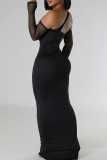 Cutout Maxi Dress One Shoulder Sheer Sleeve Bodycon Formal Gown