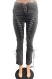 Side Lace-Up Cutout Flared Jeans Edgy Y2K Statement Denim Pants