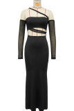 Cutout Maxi Dress One Shoulder Sheer Sleeve Bodycon Formal Gown