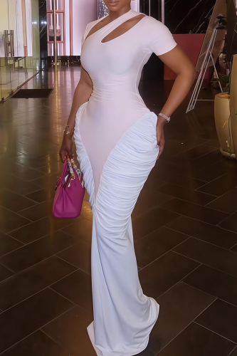 Elegant Solid Color Hollow Out Ruched Long Dresses