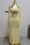 Square Neck Cutout Bodycon Maxi Dress Textured Pattern Edgy Fitted Gown