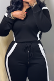 Casual Stripe Zipper Contrast Zipper Collar Long Sleeve Two Pieces