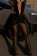 Sexy Solid Color Ruched Deep V Neck Long Sleeve Two Pieces