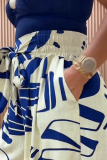 Casual Print Buckle V Neck Three Quarter Two Pieces