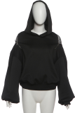 Cropped Hoodie Sheer Mesh Back Panel Oversized Long Sleeve Casual Top