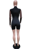 Sexy Solid See-through Mesh Half A Turtleneck Skinny Rompers
