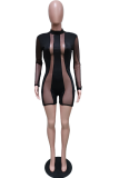 Sexy Solid See-through Mesh Half A Turtleneck Skinny Rompers