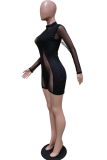 Sexy Solid See-through Mesh Half A Turtleneck Skinny Rompers