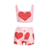 Sexy Casual Street Daily Party Nightclub Y2k Love Print Heart Shaped Sleeveless Two Pieces