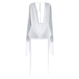 Sexy Hot Club Nightclub Solid Color V Neck Dresses