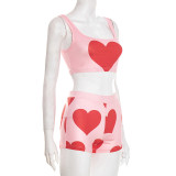 Sexy Casual Street Daily Party Nightclub Y2k Love Print Heart Shaped Sleeveless Two Pieces