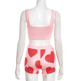 Sexy Casual Street Daily Party Nightclub Y2k Love Print Heart Shaped Sleeveless Two Pieces