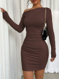 Sexy Casual Nightclub Office lady Solid Color Off Shoulder Wrapped Skirt Dresses