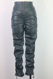 Sexy Solid Patchwork Fold Mid Waist Pencil Solid Color Bottoms