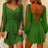 Sexy Street Daily Party Solid Color V Neck A Line Dresses