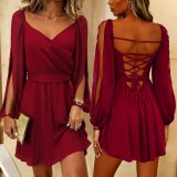 Sexy Street Daily Party Solid Color V Neck A Line Dresses