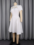 Casual Street Vacation Prom Birthday Homecoming Y2k Solid Color Beading O Neck A Line Short Sleeve Dress