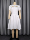 Casual Street Vacation Prom Birthday Homecoming Y2k Solid Color Beading O Neck A Line Short Sleeve Dress
