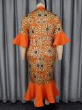 Floral Print Bow Decor Fishtail Dresses