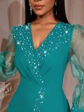 Sexy Party Formal Prom Office lady Solid Color Mesh V Neck Wrapped Skirt Dresses